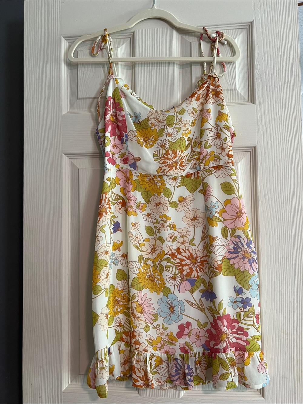 Sugarlips Floral Tie-Shoulder Mini Dress in Cream, Yellow, Pink, Green, Blue